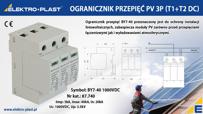 Ogranicznik przepięć, elektro-plast, PV 3p, t1+t2 DC, 1000VDC