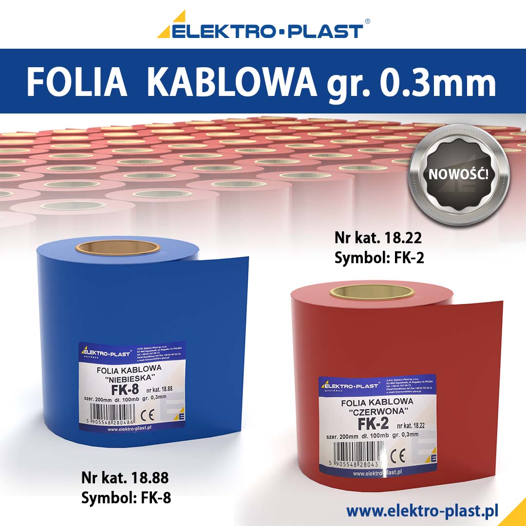 folia kablowa, 1kV, elektro-plast, niebieska, czerwona, 0.3mm