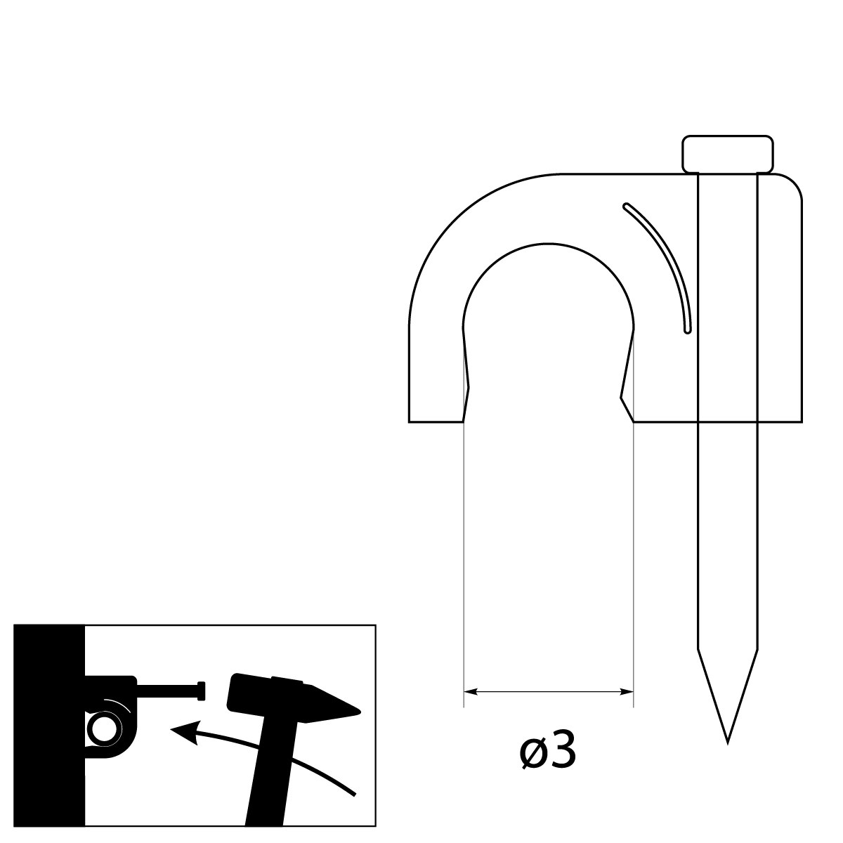 Uchwyt kablowy z gwoździem FLOP-3, okrągły  Ø3mm, biały,elektro-plast