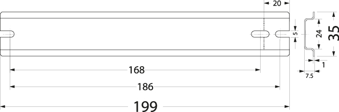 Wspornik montażowy WTH 13/TH35/199, ocynk, długość: 199mm