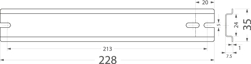 Wspornik montażowy WTH 14/TH35/228, ocynk, długość: 228mm