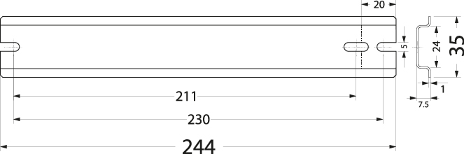 Wspornik montażowy WTH 16/TH35/244, ocynk, długość: 244mm