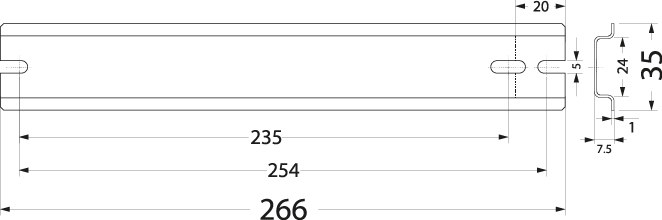 Wspornik montażowy WTH 17/TH35/266, ocynk, długość: 266mm