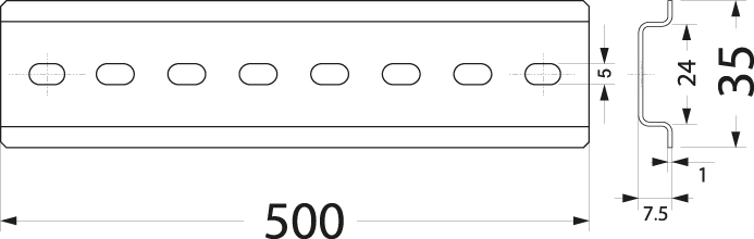 Wspornik montażowy WTH 206/TH35/500P, perforowany, ocynk, długość: 500mm