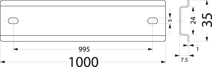 Wspornik montażowe WTH 21/TH35/1000, ocynk, długość: 1000mm
