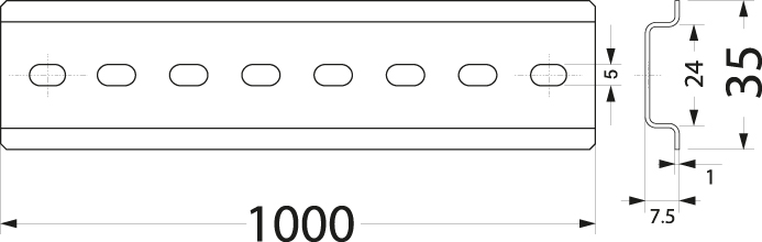 Wspornik montażowy WTH 22/TH35/1000P, perforowany, ocynk, długość: 1000mm