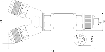 Złączka Kablowa Trójnik SPNTY 325 3x2.5, 250V, 16A, IP68