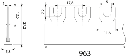 Szyna prądowa S-54 1F - 10, 63A, kolor: szary