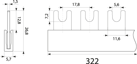Szyna prądowa S-18 1F - 16, 80A, kolor: szary