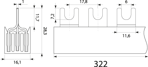 Szyna prądowa S-18 3F - 10, 63A, kolor: szary