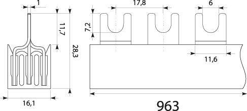 Szyna prądowa S-54 3F - 10, 63A, kolor: szary