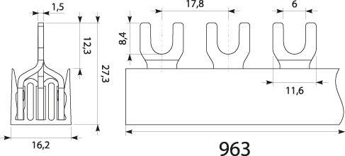 Szyna prądowa S-54 3F - 12, 63A, kolor: szary