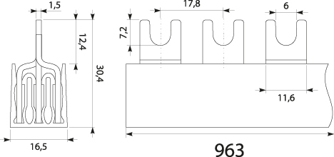 Szyna prądowa S-54 3F - 16, 80A, kolor: szary
