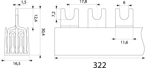 Szyna prądowa S-18 3F - 16, 80A, kolor: szary