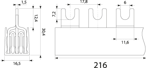 Szyna prądowa S-12 3F - 16, 80A, kolor: szary