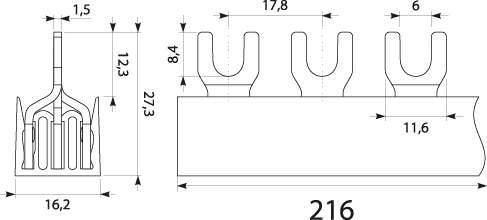 Szyna prądowa S-12 3F - 12, 63A, kolor: szary