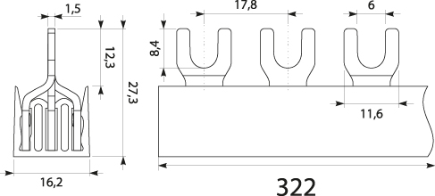Szyna prądowa S-18 3F - 12, 63A, kolor: szary
