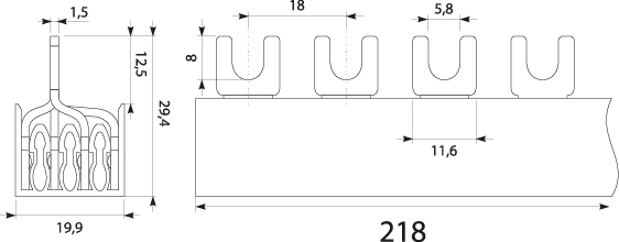 Szyna prądowa S12 4F - 10, 63A, kolor: szary