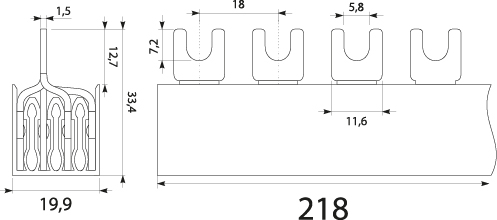 Szyna prądowa S12 4F - 16, 100A, kolor: szary
