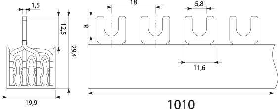 Szyna prądowa S56 4F - 10, 63A, kolor: szary