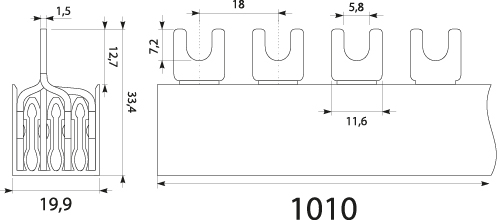 Szyna prądowa S56 4F - 16, 100A, kolor: szary