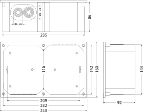 Puszka Podtynkowa Elewacyjna Hermetyczna Ppt-EH250 INOX, IK10, IP65, pokrywa ze stali nierdzewnej, 160x250x92