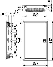 Rozdzielnica Podtynkowa z drzwiami metalowymi RPDM 3x14, N+PE (42), IP40, 1000 VAC, 1500 VDC