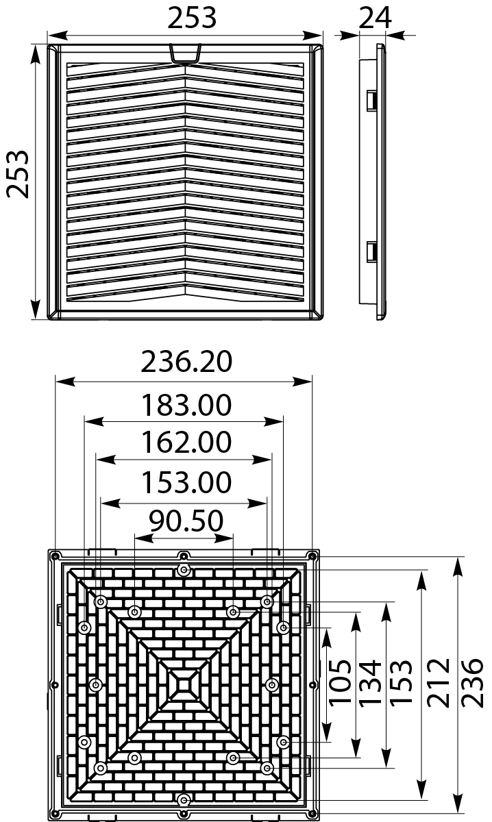 Wentylator z filtrem WEF13, 253x253mm, IP54/I, 64W,elektro-plast